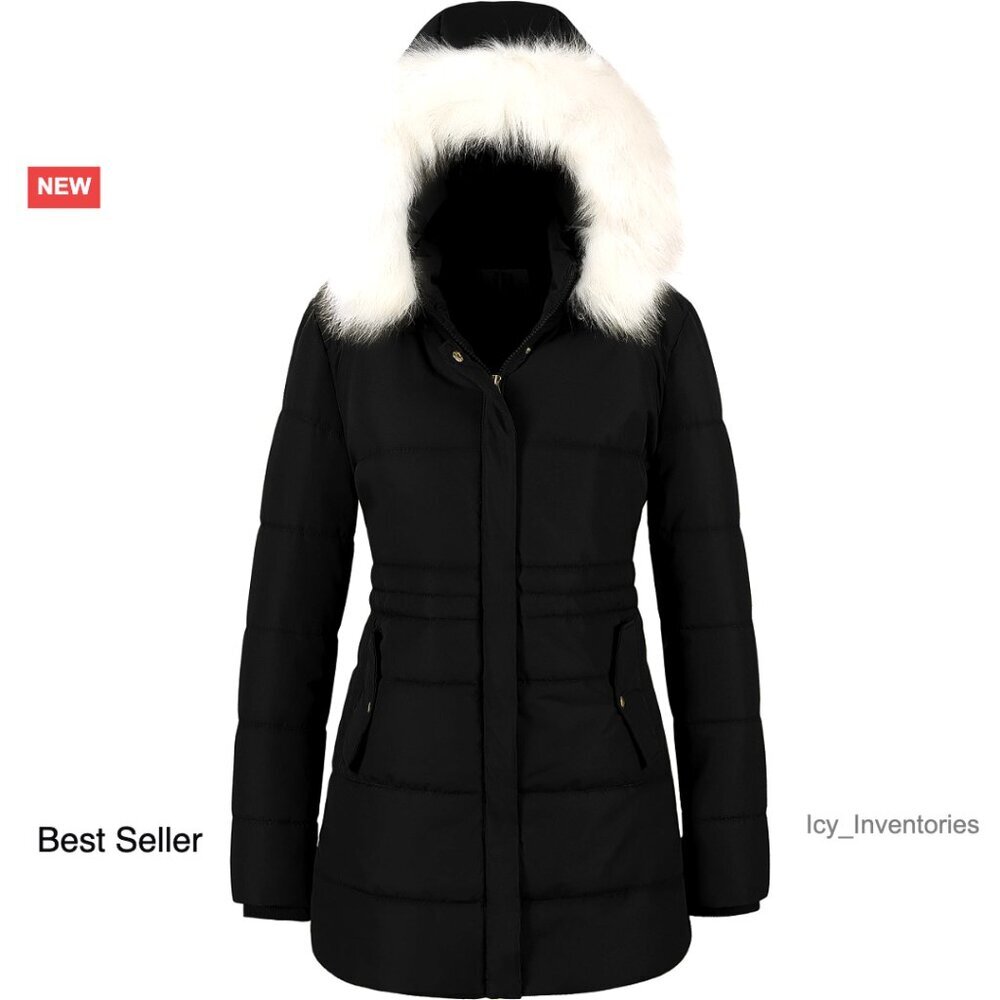 Long Puffer Parka Jacket Waterproof Winter Coat Removable Faux Fur Hood